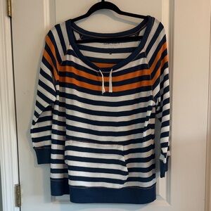 North River Outfitters Blue, Orange and White Striped Waffle Shirt